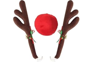 ZAYMDO Car Reindeer Antlers & Red Nose, Vehicle Christmas Decorations Window Roof-Top & Grille Rudolph Reindeer Jingle Bell Xmas Antlers Car Accessories