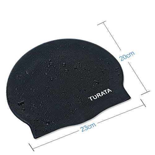 Badekappen – Turata Rutschfeste Erwachsene Unisex Hochelastische Silicagel-Bademütze Einheitsgröße Schwimmkappe ( Schwarz ) - 2