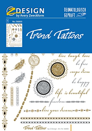 Avery Zweckform 56800 Trend Tattoos (Gold/Silber Style, Tattoofolie, dermatologisch getestet) 29 Motive - 2