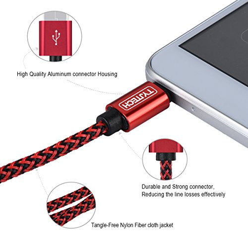 Micro USB Kabel, TYJTECH 2-Pack 3.3ft/1m Micro USB Schnellladekabel Geflochtenes Kabel High Speed Sync für Android Smartphones, Samsung Galaxy, HTC, Huawei, Sony, Nexus, Nokia, Kindle und mehr (Rot) - 4