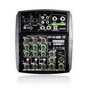 Xtreme Acoustics XAMXB4 Professional Audio Mixer, Free Podcast Learning Course - 4 Channels, USB input, Bluetooth, 3.5mm Headphone input, Phone Live out, 48V Phantom. (B4 Audio Mixer)