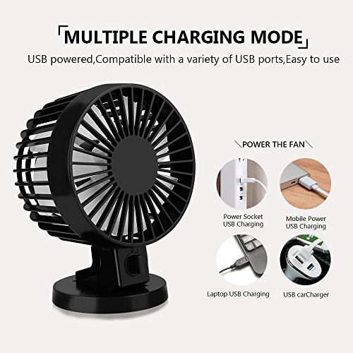 USB Ventilator, Aodoor Tischventilator Mini USB Ventilator Tragbarer USB Fan Geräuschlos Mini Ventilator für Büro Schreibtisch Fan (Schwarz) - 4