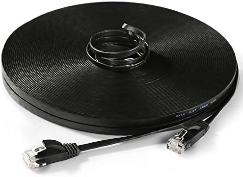 Hexagon Network - Ethernet Cable Cat6 Flat 100ft Black, Network Cable Cat 6 Flat Slim Ethernet Patch Cable, Internet Cable With Snagless RJ45 Connectors - 100 Feet Black