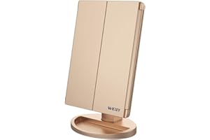 WEILY Miroir Maquillage, Miroir Grossissant Lumineux avec 1X/2X/3X, Miroir LED Maquillage Pliable avec Écran Tactile et Réglable à 180 Degrés, Support USB et Batterie (Or)