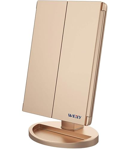 ROLOVE Gouden make-upspiegel, 30 cm verlichte make-upspiegel