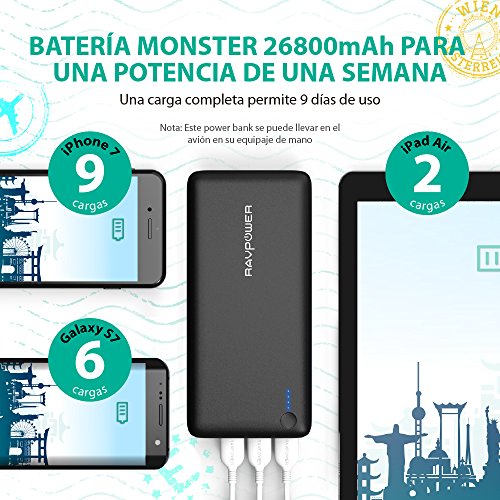 Compara Precios Para Batería Externa Portátil 3 Puertos 26800mAh Power
bank, RAVPower con Tecnología iSmart (Salida Total 5,5A, 2 Cables Micro
USB) para iPhone Samsung Smartphone Tablet - Negro Descuento