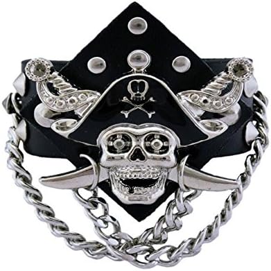 Bystar Men's Bracelet Punk Charm Wristband Skull Pirate Leather Bracelet