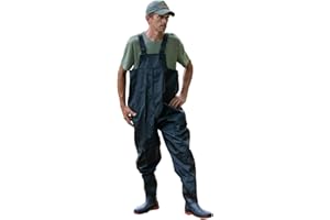 DNA Leisure Mens PVC Black Chest Waders and Boots Flood Work Carp Fly Fishing Size 7 8 9 10 11 12