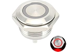 Powice 16mm Taster Wasserdicht Momentaner Schalter Mit Rot LED Licht,Druckschalter Drucktaster 3A/12V/24V/220V,Geeignet für Autos, Zündanlagen, Türklingeln (Flacher Kopf)
