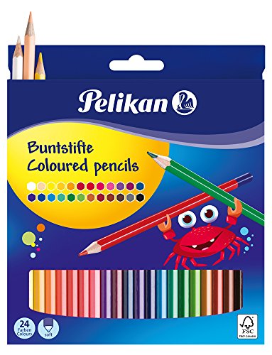 Pelikan 724013 - Buntstifte sechseckige Holzstifte Packung mit 24 Farben
