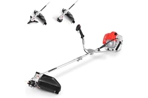 GREENCUT GGT650X-1 - Desbrozadora de Gasolina 65cc 4,9CV, Potente, Motor 2 Tiempos, Manillar Doble, Cabezal de Hilo, Disco de Corte y Arnés de Seguridad, para césped Alto, Maleza y Terrenos Difíciles