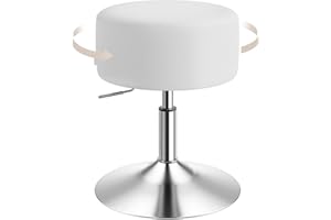 WOLTU Sgabello da Trucco Rotondo Girevole Regolabile in Altezza, Sgabello Imbottito per Toeletta, Sedia da Cucina in Pelle Sintetica, Altezza Seduta 54-69 cm, Bianco, BH14ws-1