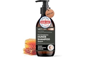 VetDok® Hundeshampoo sensitiv mit Chlorhexidin & Manuka-Honig – gegen Juckreiz, Hautprobleme & Geruch – rückfettend & parfümfrei – für Allergiker, Welpen & empfindliche Hunde – 500 ml