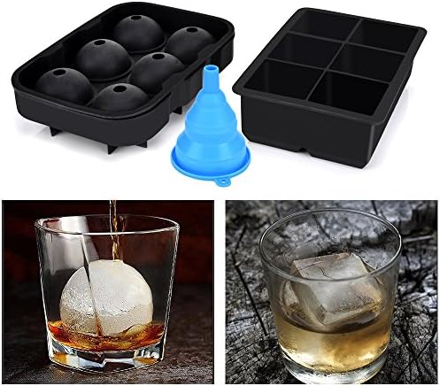 Ice Cube Moulds, OIZEN Silicone Ice Cube Trays Ice Ball Cube Maker for Pudding Jelly Milk Juice Cocktails Whiskey Beer(BPA Free, Compliance with FDA standards, (with extra Collapsible Funnel)）