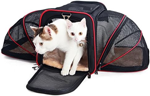 Pet Carrier for Dogs &amp; Cats, Airline Approved Premium Expandable Soft Animal Carriers with Fleece Pad, Premium Zippers &amp; Metal Safety Clasp (Black)