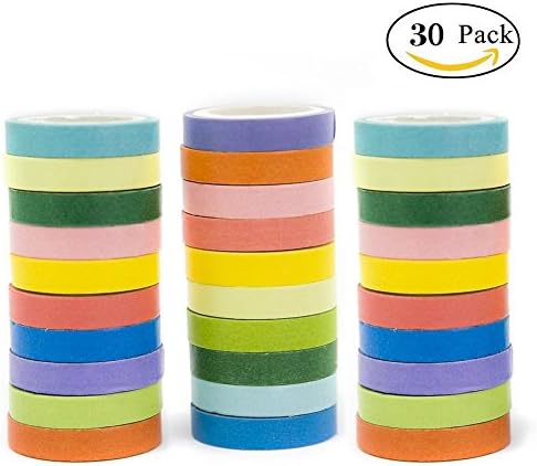 30 Rolls DIY Washi Tape Set Rainbow, Decorative Craft Masking Tape Washi Paper Sticker Candy Color, Adhesive Tape Scrapbooking Phone Decor, Gift Wrapping Office Party School Supply Holiday Decor