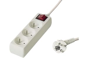 ‎PREMIUMCORD PremiumCord Listwa Zasilająca 3m z Wyłącznikiem Sieciowym, 3-Stykowa, Przedłużacz 230V, 3 Gniazd Francuskich Obróconych o 45°, Wysokiej Jakości Gniazdka z Zabezpieczeniem Przed Dziećmi, Kolor Biały