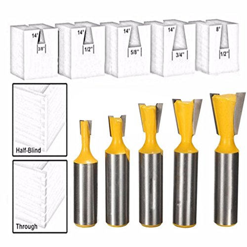 MagiDeal 5pcs 1/2 “ Schaft Fräser 6.35 / 9.52 / 12.7 / 15.9 / 19,05mm Schwanzverbindung Bits Router - 3