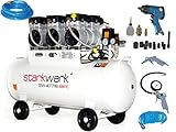 Umfangreiches Zubehör Starkwerk Silent Druckluft Kompressor Flüsterkompressor SW 477/8 Ölfrei 100L Kessel SET