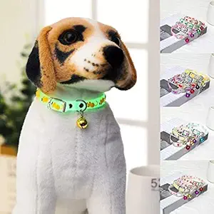 Pooch Box Cat Kitten Reflective Adjustable Collar Safety Buckle with Bells Cat Radium Adjustable Collar with Bell for Puppy/Kitten (Color May Vary) - Pack of 1