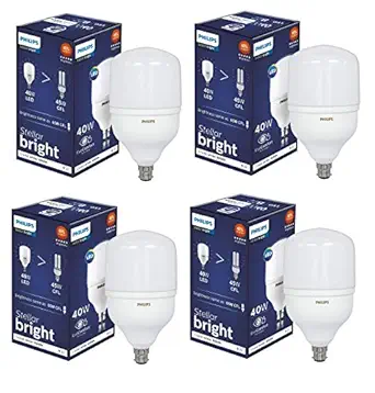 Philips Stellar Bright Base B22 40-Watt LED Bulb (Pack of 4) (Cool Day Light) (High Wattage, Super Bright, Elegant Design)