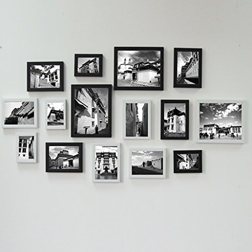 HDOH 15 Piece Mixed Colors Photo Frame Wall Gallery Kit Includes: Frames,Hanging Wall Template,Art Painting Core