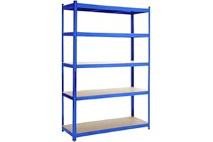 Panana Étagère de Rangement à 5 Niveaux, Rayonnage Metallique, Capacité 875 KG, Planches Réglables, Style Industriel pour Garage Atelier Cuisine Salon (Bleu, 45 x 120 x 180 cm)