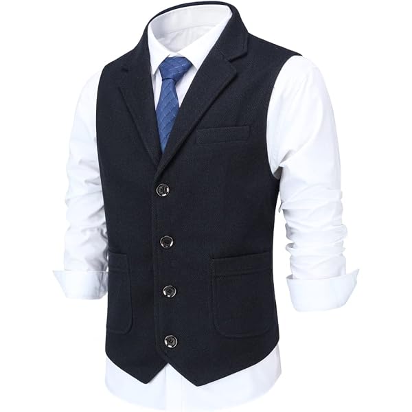 Gilet Homme Slim Fit En Tweed Rétro - Style Smoking élégant, Col V, Poches, Pour Costard Ou Solo