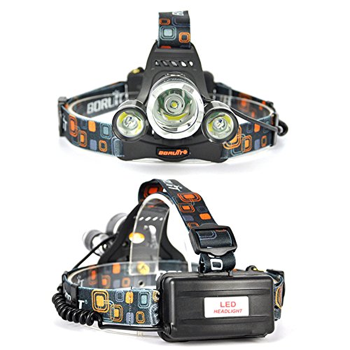 Boruit XML-T6 LED -LED Stirnlampe, LED Kopflampe mit Rotlicht für Camping, Laufen,Lesen,Fahrrad,Jagd,Angeln.mit 2*18650 Wiederaufladbare Akkus+Ladegerät+Car Charger+USB-Kabel - 3