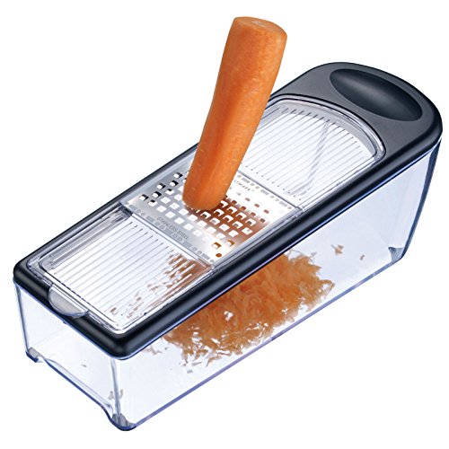 Westmark Reiben-/Hobel-Set mit 4 Schneideinsätzen und Auffangbehälter, Rostfreier Edelstahl/Kunststoff, Technicus Quadro, Transparent/Schwarz/Silber, 14352260 - 3