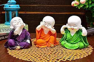 Kunti Craft Handicraft Items Little Baby Monk Meditating Modern Buddha Idol Statue Decorative Showpiece (15 x 15 x 8 cm, Multicolour) - Set of 3