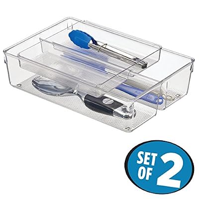 MetroDecor mDesign Rangement couverts transparent – Range couverts double pour tiroir – Rangement tiroir idéal : quatre compartiments pour les ustensiles de cuisine – En plastique durable