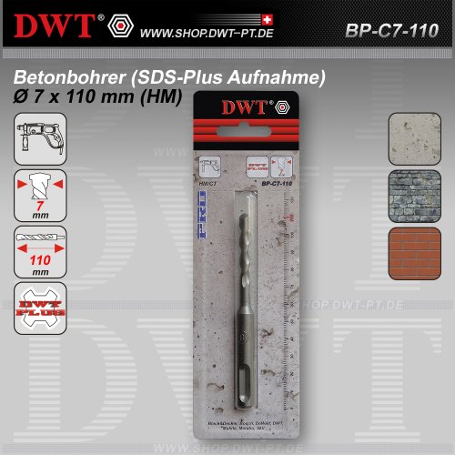 SDS Plus Betonbohrer Ø 7 x 110 mm - BP-C7-110