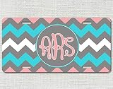 Rahmenmaße: 30,5 x 15,2 cm Fhdang Decor Monogrammed Car Tag Dicke Armbänder, Pink/Grau/Weiß, personalisierbare Frontplatte, 15,2 x 30,5 cm