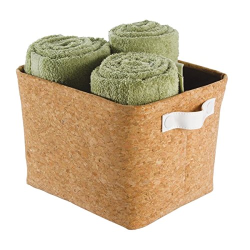 mDesign Aufbewahrungskorb für das Badezimmer – attraktiver Waschtisch Organizer aus Kork – wasserresistente Aufbewahrung für Handtücher, Lotionsflaschen, Kosmetika etc. – braun