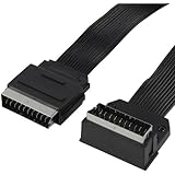 1.5m Flat Scart Cable Lead Plug - 90 Degree Right Angled - Video TV DVD VCR