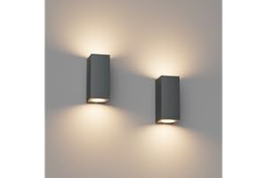‎KLIGHTEN Klighten 2 Stück Anthrazit Wandleuchte Aussen Innen, Wasserdicht IP65 Modern Wandlampe Außen, Aluminium Eckig Außenlampe Außenleuchte Wand, Up Down GU10 Fassung Außenwandleuchte, Ohne Leuchtmitte