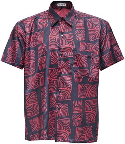 Men's Shirt Short Sleeve Thai Silk Patterned Red Spiral (XXL)