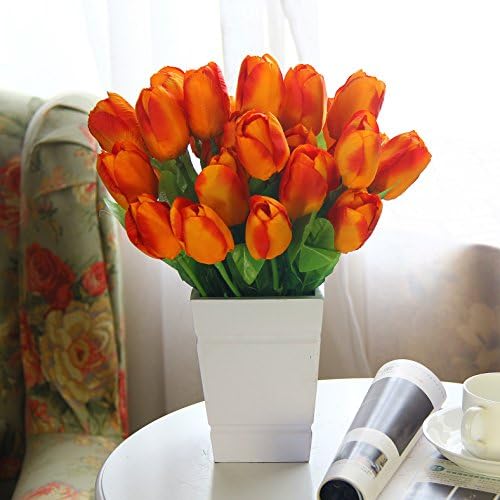 Mesmj Artificial Flowers Home Decor Wedding Bouquets The Tulip Wooden Vases Orange