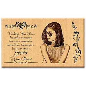 GFTBX New Year Personalized Engraved Wooden Photo Plaque for Girlfriend (7 x 4 inches, Brown)