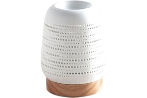ZEN ARÔME Zen'Arôme Calorya n°16 - Quemador eléctrico de Cera aromática - Quemador de Aroma de Calor Suave - Cerámica con decoración Calada e iluminación Ambiental - H 21,5 cm