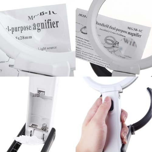 KKmoon Lupa 10   Luz de LED Lente de lupa de tipo de l  mpara de escritorio de mano y plegable 2x 120mm 5x 28mm para leer arreglar  etc