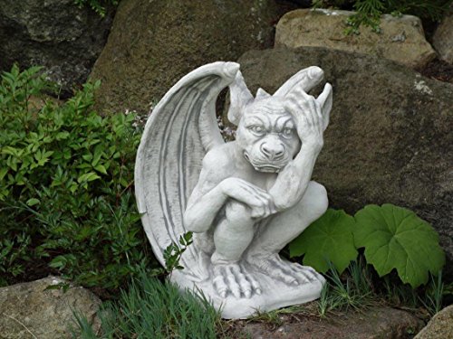 Herrlicher Gargoyle „Der Nachdenkliche“ Torwächter aus Steinguss, frostfest - 3