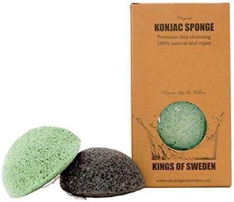 Kings of Sweden Konjac Sponge Bamboo Charcoal and Aloe Vera - Pack of 2 - Facial cleansing sponges - 100% natural, vegan, sustainable and fully biodegradable!
