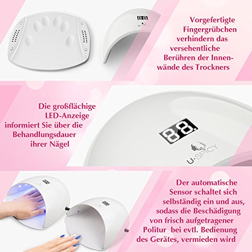Nageltrockner Uspicy 24W Weißlicht LED für alle Gel-Polituren – UV, LED, Gel Farben, intuitive Finger Platzierung, 50.000 Stunden Nutzung, LCD-Anzeige, automatischer Sensor - 5