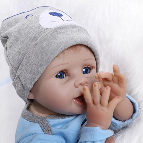 Nicery Reborn Baby Doll Soft Simulation Silicone Vinyl 22inch 55cm Magnetic Mouth Lifelike Boy Girl Toy Blue Dog