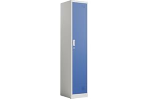 Racking Solutions. Single Door Metal Storage Lockers, Blue & Grey Steel Lockable Unit, Staff Gym School Changing 1850mm H x 380mm W x 450mm D