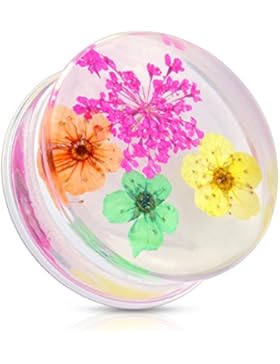 Paula & Fritz® Plug Saddle Fit aus Kunststoff getrocknete Blume orange, grün, pink, gelb 12-25mm PAT05