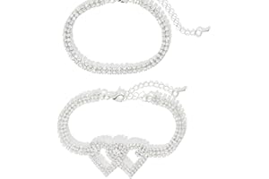 QGSIWEI Heart Rhinestone Ankle Bracelets for Women, Adjustable Silver Shiny Tennis Anklets, Twinkle Cubic Zircon Diamond Anklet Foot Chain Jewelry Gifts