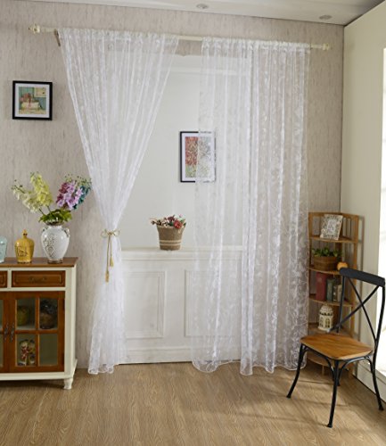 Generic Schmetterling Transparente Voile Vorhang Tüll für Wohnzimmer Haus Hochzeit Partei Fenster Sommer 100 x 200cm - Weiß